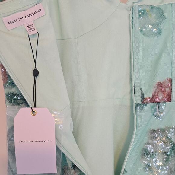 Dress The Population Carina Strapless Sweetheart Sequin Midi Dress Sz Large - Picture 14 of 14